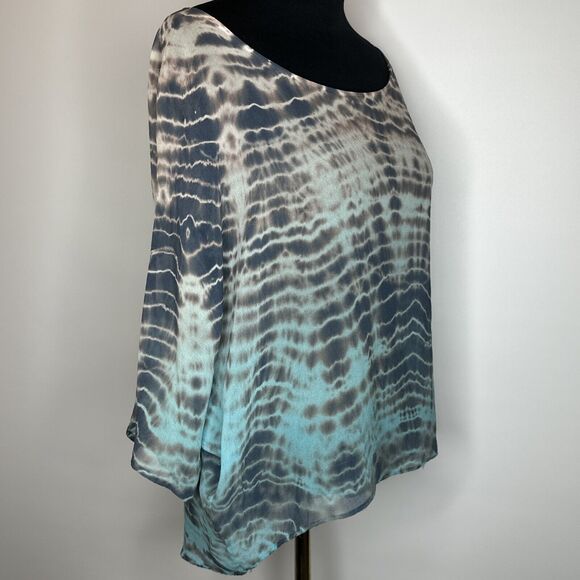 Gypsy 05 Silk Boat Neck Dolman Sleeve Blouse Size S Blue Tie Dye High Low Boho - Picture 6 of 11